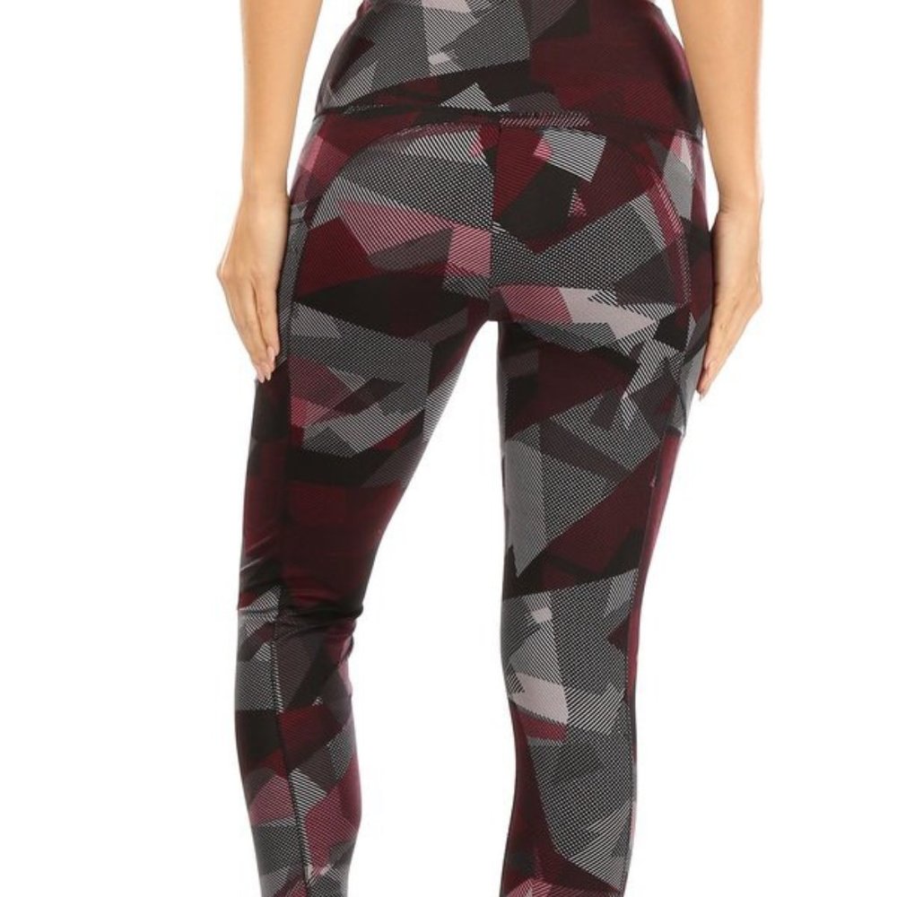 Grey and Burgundy Geo Sport Leggings